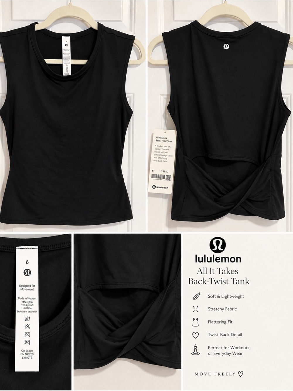 lululemon athletica NWT all it takes twisty Black Back Tank